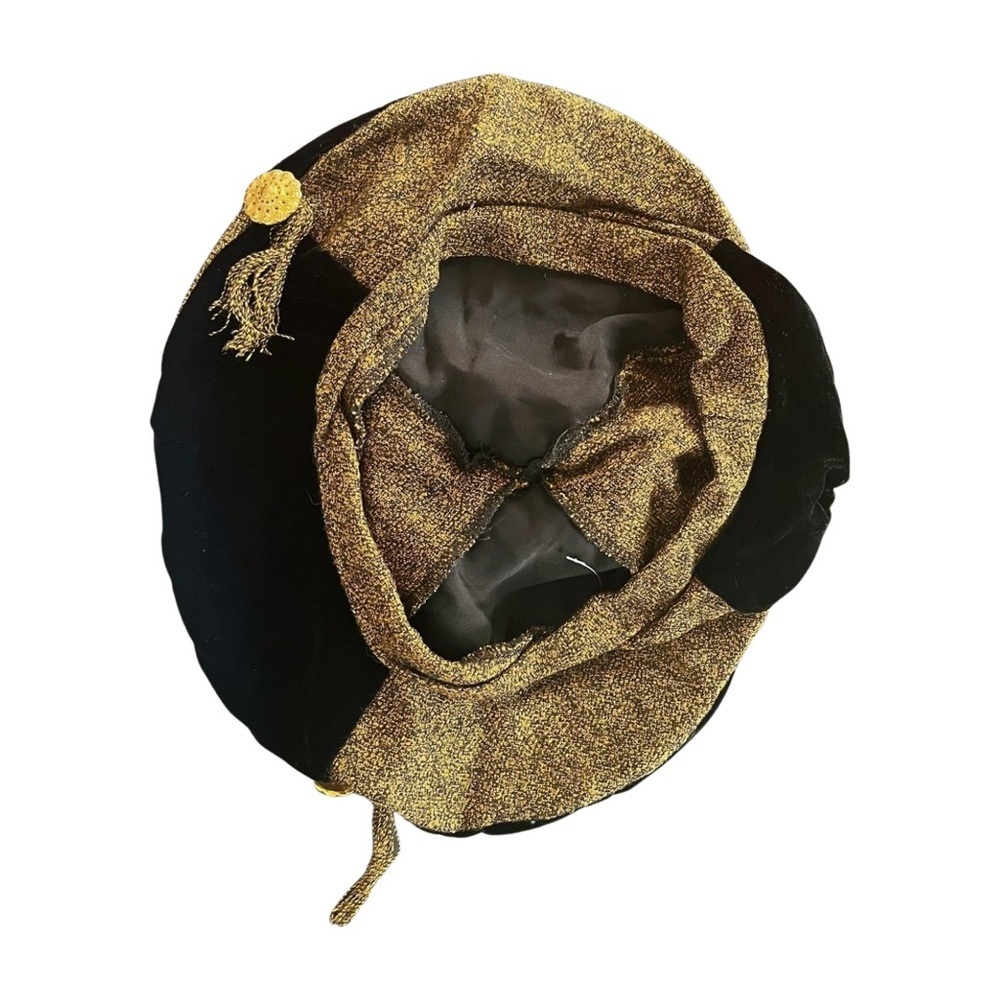 90s Vintage Black & Gold Velvet Beret – Baroque Rosette – One Size - Picture 5 of 6